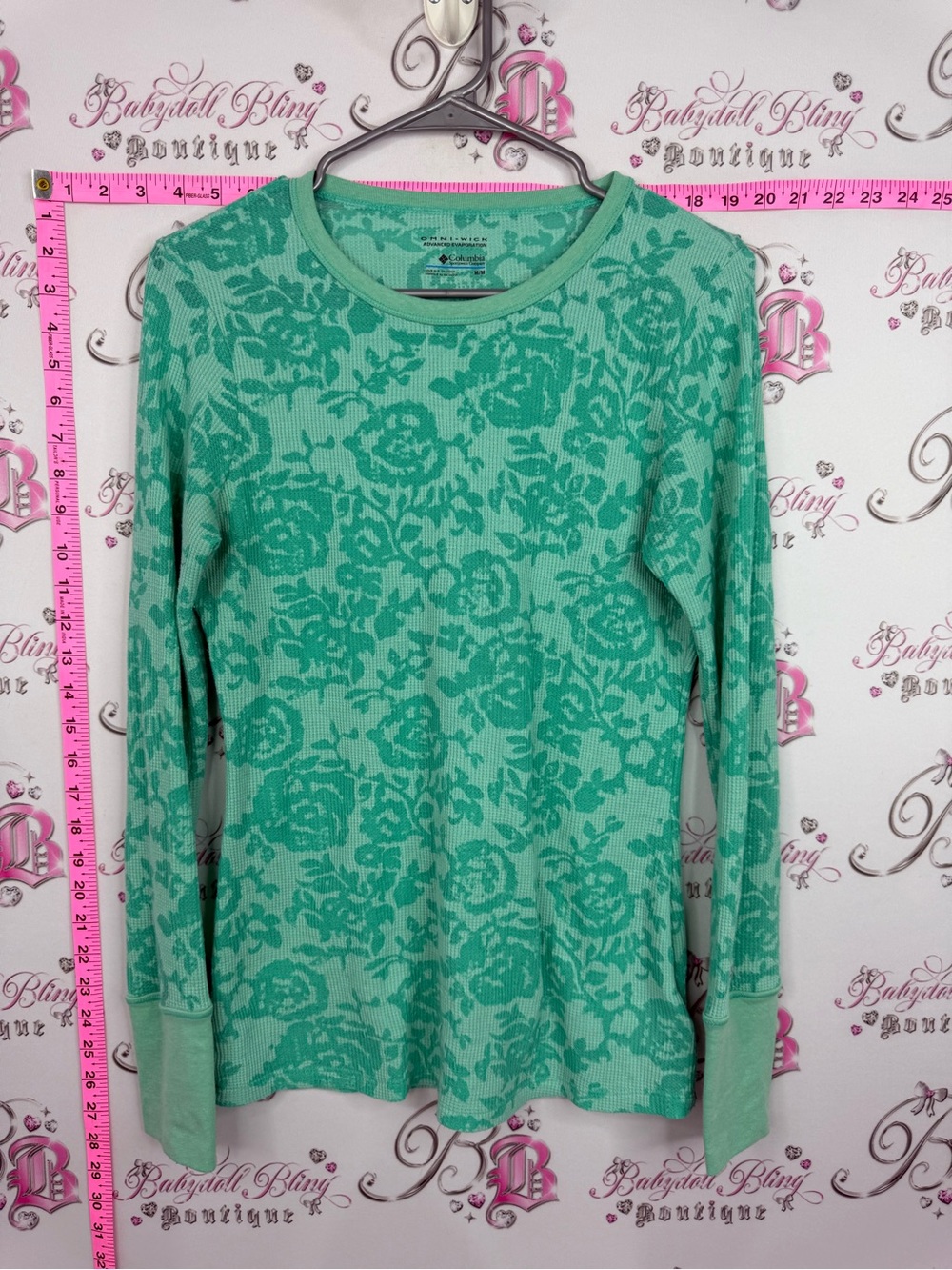 Columbia Mint Green blue Floral Thermal Long-Sleeve Top